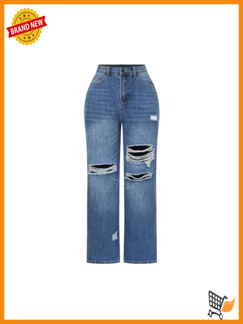 Womens High Waisted Wide Leg Distressed Stretch Denim Jeans